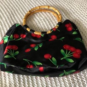 Summer trend cherry print bamboo handle bag
